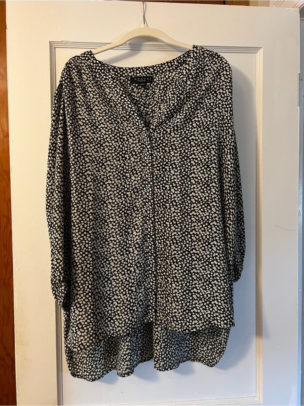 Grace Black and White Dotted V-Neck Blouse